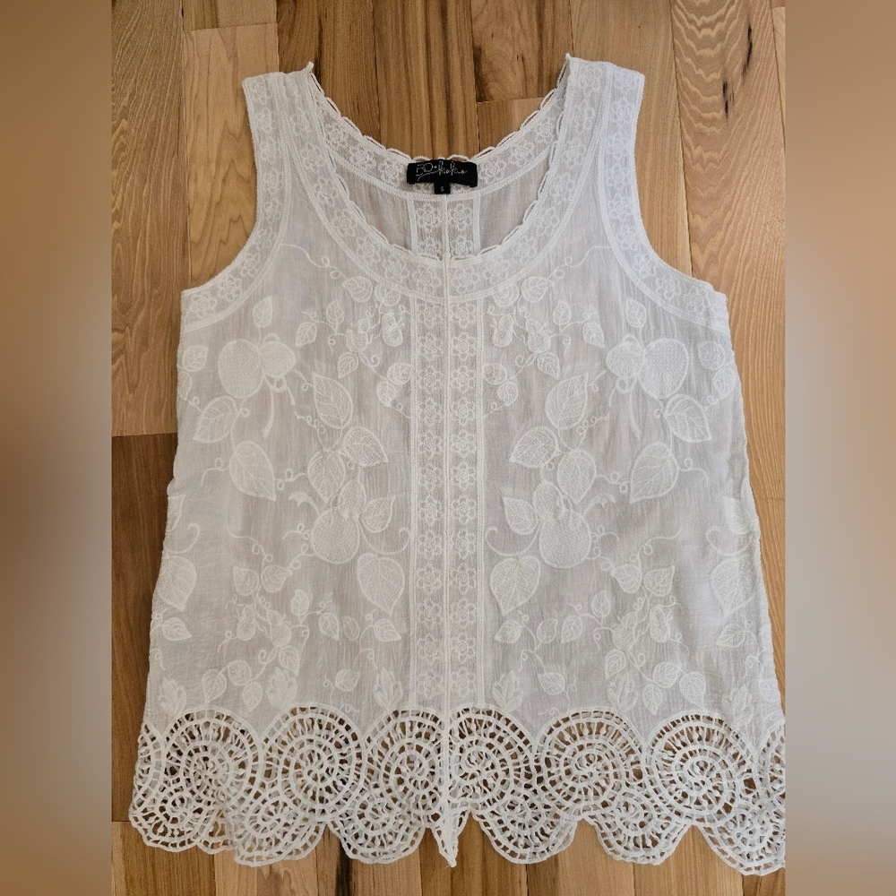 RDandKOKO White Lace Sleeveless Top Blouse, S